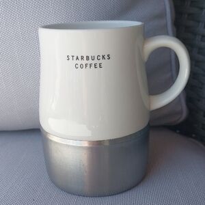 Starbucks White and Stainless Steel Ceramic Mug